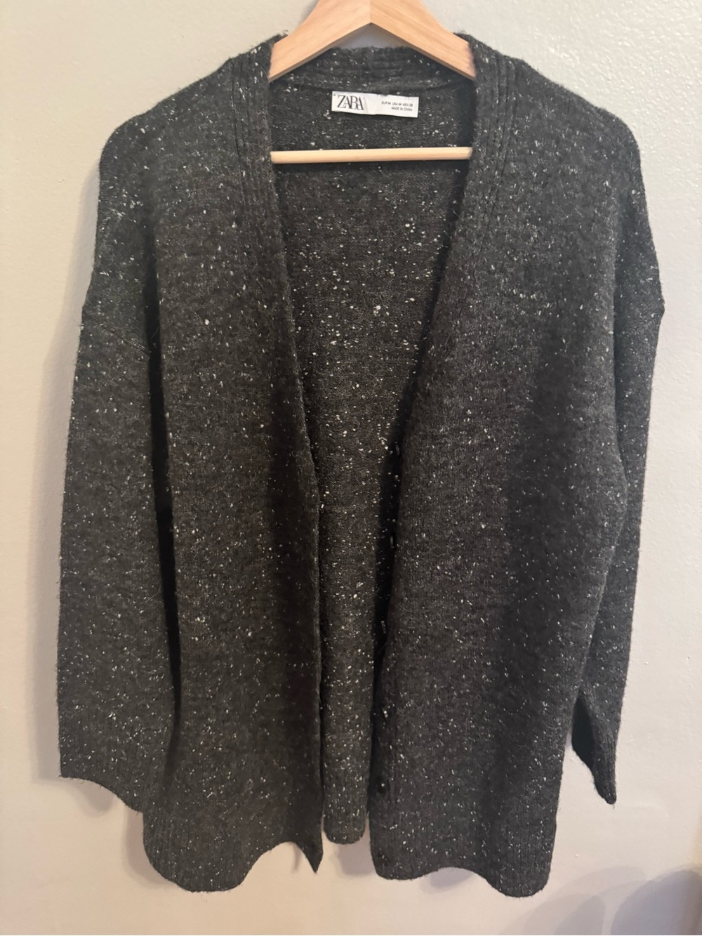 Zara Dark Gray Speckled Open-Front Women’s Sweater oversized medium